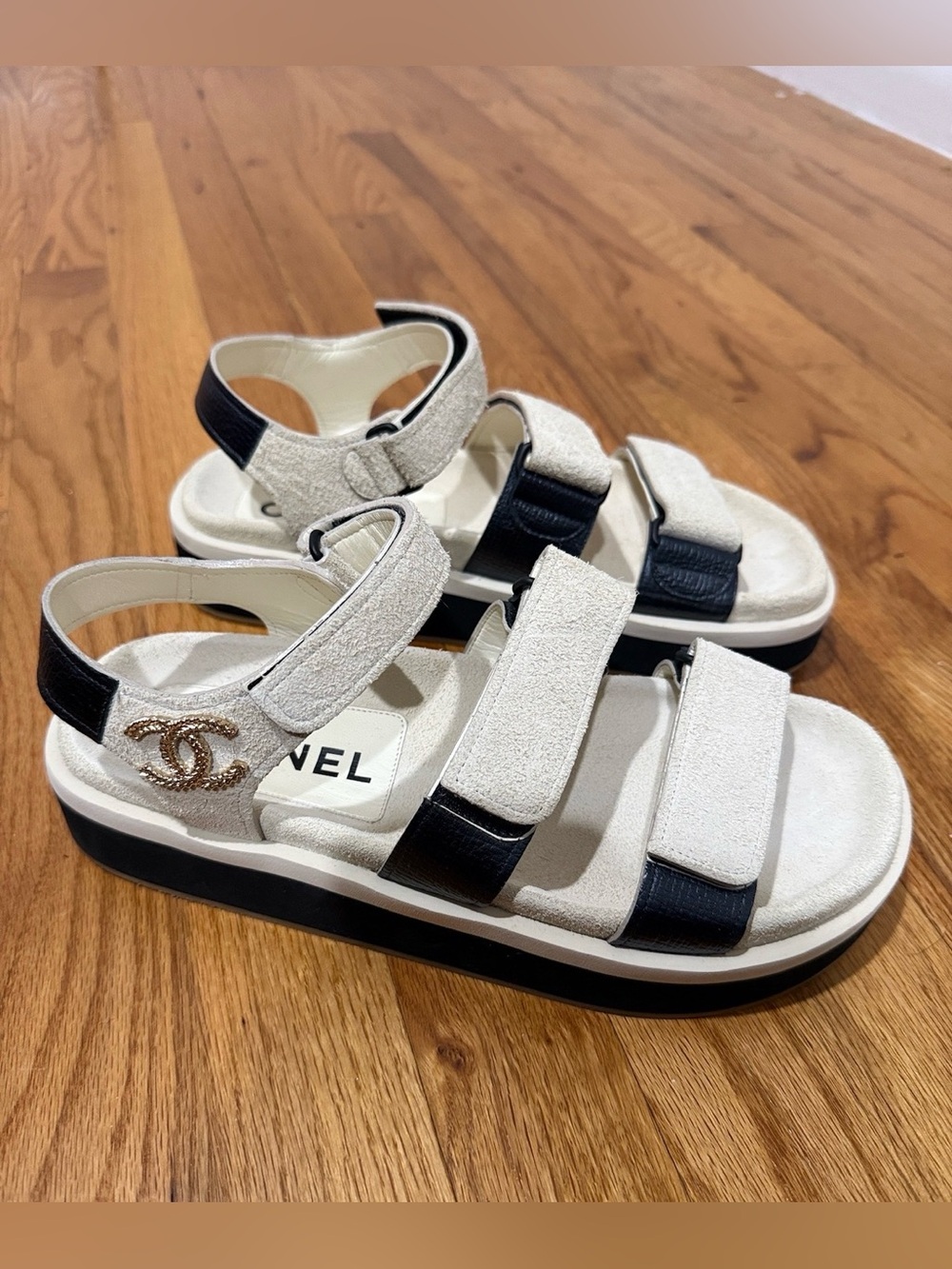NEW Chanel White and Black Velcro Sport Dad Sandals